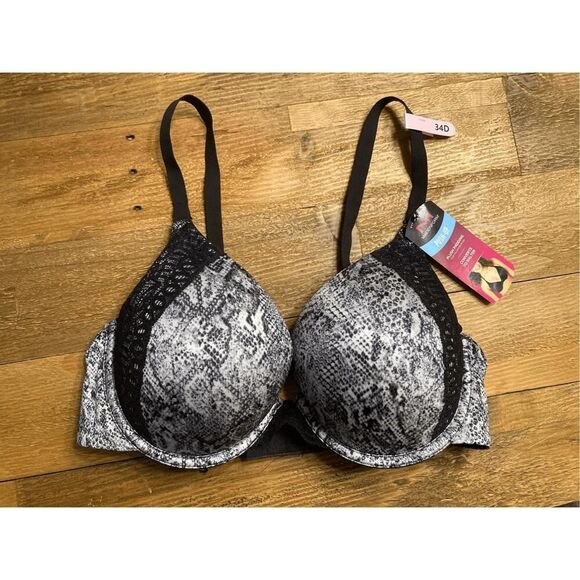 Maidenform 34D NWT snake skin print push-up bra grey black - Picture 1 of 6